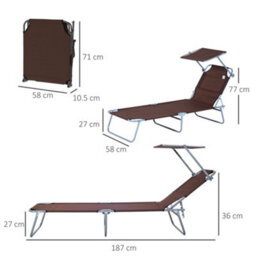 Outsunny Garden Folding Chair Sun Lounger Bed Outdoor Recliner Seat W/ Sunshade - thumbnail 3
