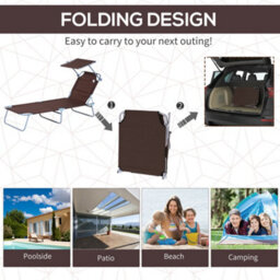 Outsunny Garden Folding Chair Sun Lounger Bed Outdoor Recliner Seat W/ Sunshade - thumbnail 7