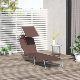 Outsunny Garden Folding Chair Sun Lounger Bed Outdoor Recliner Seat W/ Sunshade