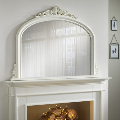 The Online Mirror Shop Overmantle Mirror Richmond Arched Shape With Antique Ivory Frame- H 91Cm X W 122Cmx D 5Cm For Hang Anywhere Inside Of The Home - image 1