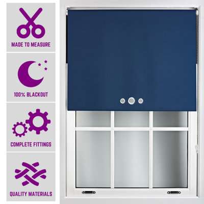 Furnished Triple Eyelets Blackout Window Blinds Free Cut Service - Navy Blue (W)120Cm X (L)165Cm - image 1