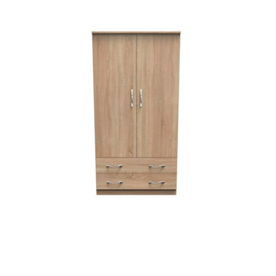 Hampshire Wide 2 Drawer Double Wardrobe In Bardolino Oak (Ready Assembled) - image 1