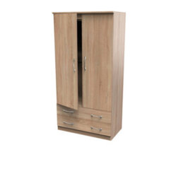 Hampshire Wide 2 Drawer Double Wardrobe In Bardolino Oak (Ready Assembled) - thumbnail 5
