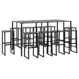 Berkfield 11 Piece Garden Bar Set Black Powder-Coated Steel - thumbnail 2