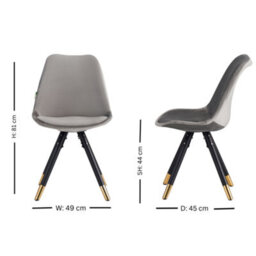Life Interiors Single Dark Grey Sofia Ergonomic Modern Dining Chair Upholstered In Velvet, Metal Legs With Gold End Tips - thumbnail 7