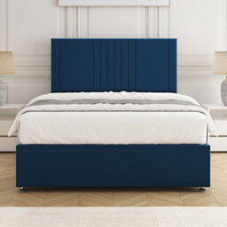 Bsspoke Monaco Divan Bed In Blue Plush Velvet With 24Inch Headboard & 4 Drawer No Mattress In Double Small Double King 6Ft - thumbnail 3