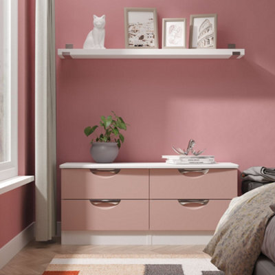 Rovigo Ready Assembled Matt White & Pink 4 Drawer Chest (H)1118mm (W)502mm (D)414mm - image 1