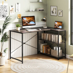 Gainoom L-Shaped Grey Computer Desk Reversible Corner Desk W/adjustable Shelf - thumbnail 6