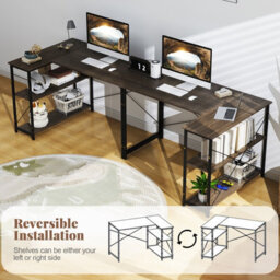 Gainoom L-Shaped Grey Computer Desk Reversible Corner Desk W/adjustable Shelf - thumbnail 5
