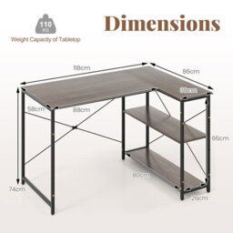 Gainoom L-Shaped Grey Computer Desk Reversible Corner Desk W/adjustable Shelf - thumbnail 2