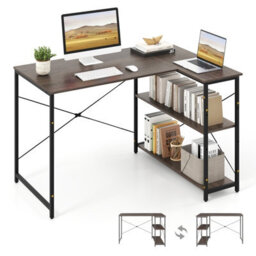 Gainoom L-Shaped Grey Computer Desk Reversible Corner Desk W/adjustable Shelf - thumbnail 1