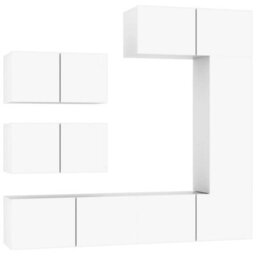 Berkfield Classic 6 Piece Tv Cabinet Set White Engineered Wood - thumbnail 1