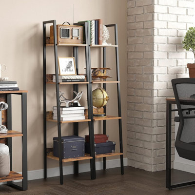 Songmics Ladder Shelf, 4-Tier Bookcase For Home Office, Free Standing Storage Shelves, Industrial, Rustic Brown And Black - image 1