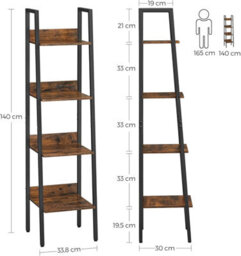 Songmics Ladder Shelf, 4-Tier Bookcase For Home Office, Free Standing Storage Shelves, Industrial, Rustic Brown And Black - thumbnail 2