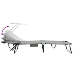 Berkfield Folding Sun Lounger With Canopy Grey 600D Oxford Fabric - thumbnail 9