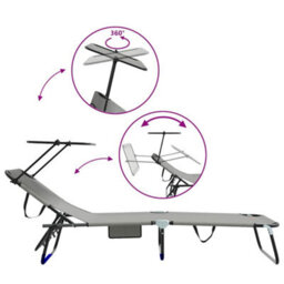 Berkfield Folding Sun Lounger With Canopy Grey 600D Oxford Fabric - thumbnail 8