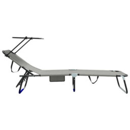 Berkfield Folding Sun Lounger With Canopy Grey 600D Oxford Fabric - thumbnail 5