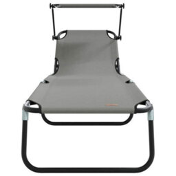 Berkfield Folding Sun Lounger With Canopy Grey 600D Oxford Fabric - thumbnail 4