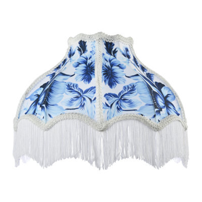 Happy Homewares Vibrant Blue Floral Handmade Victorian Lamp Shade With White Trims - image 1