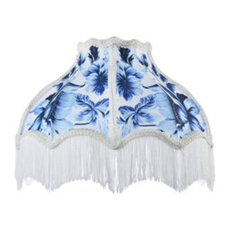 Happy Homewares Vibrant Blue Floral Handmade Victorian Lamp Shade With White Trims - thumbnail 1