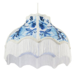 Happy Homewares Vibrant Blue Floral Handmade Victorian Lamp Shade With White Trims - thumbnail 4