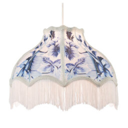 Happy Homewares Vibrant Blue Floral Handmade Victorian Lamp Shade With White Trims - thumbnail 2