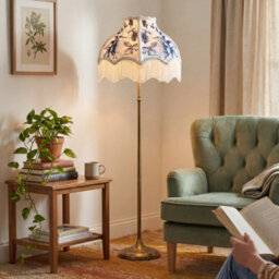Happy Homewares Vibrant Blue Floral Handmade Victorian Lamp Shade With White Trims - thumbnail 6