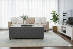 120Cm Wide Empire Ottoman Storage Box With Legs, Steel Grey Velvet Chesterfield Upholstered Ottoman Footstool Coffee Table - thumbnail 4