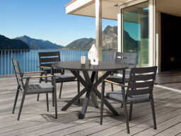 Beliani Garden Dining Table Maletto 120 Cm 120 Cm Glass Black - thumbnail 2