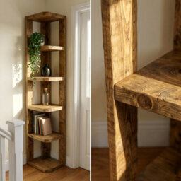 Belix W32Cm Solid Wood Corner Bookshelf Open Bookcase, Rustic Scandinavian Design - thumbnail 5