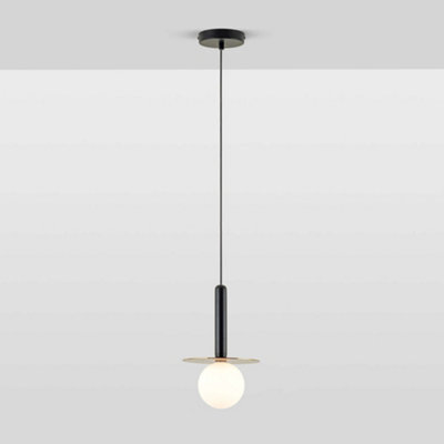 Houseof Brass Plate And Frosted Shade Opal Ball Pendant Ceiling Light - Charcoal Grey Black - image 1