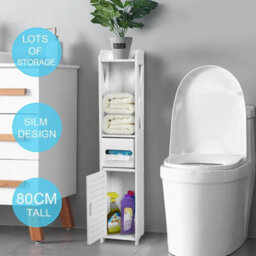Wooden White Free Standing Toilet Paper Roll Holder Bathroom Storage Cabinet - thumbnail 6