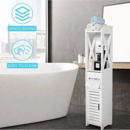 Wooden White Free Standing Toilet Paper Roll Holder Bathroom Storage Cabinet - thumbnail 5