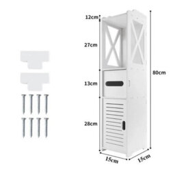Wooden White Free Standing Toilet Paper Roll Holder Bathroom Storage Cabinet - thumbnail 2