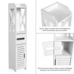 Wooden White Free Standing Toilet Paper Roll Holder Bathroom Storage Cabinet - thumbnail 1