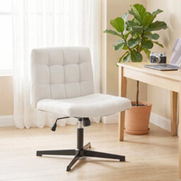 Armless Office Chair, Cross Legged Vanity Chair With Wide Seat, Beige - thumbnail 3