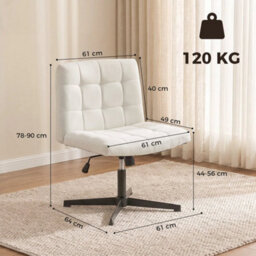 Armless Office Chair, Cross Legged Vanity Chair With Wide Seat, Beige - thumbnail 2
