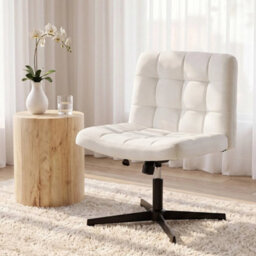 Armless Office Chair, Cross Legged Vanity Chair With Wide Seat, Beige - thumbnail 5