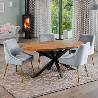 Dosenna Oval Dining Table Set With 4 Lograto Velvet Chairs - Silver - image 1