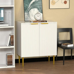 Hygrad Built to Survive Free Standing Wooden Fluted Sideboard Buffet Accent Cabinet Cupboard With 2 Doors & Gold Metal Legs Console Table Storage Home