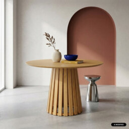 Sweeek - Round Dining Table Rubberwood And Oak Veneer, Seats 4 Natural 110X110X73 Cm - Angèle - thumbnail 1
