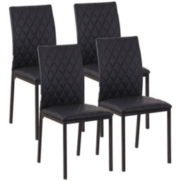 Homcom Dining Chairs Faux Leather Accent Chairs For Kitchen, Set Of 4, Black - thumbnail 2