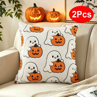 Amorly 2 Pack 18X18In Halloween Cushion Covers, Ghost Holding Pumpkin Print, No Insert, Indoor Living Room Decor - image 1