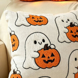 Amorly 2 Pack 18X18In Halloween Cushion Covers, Ghost Holding Pumpkin Print, No Insert, Indoor Living Room Decor - thumbnail 5