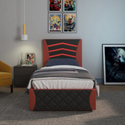 SlumberWorx Galaxy Ottoman Storage Led Headboard Gaming Single Bed Frame (Black And Red) - thumbnail 2
