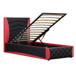 SlumberWorx Galaxy Ottoman Storage Led Headboard Gaming Single Bed Frame (Black And Red) - thumbnail 5
