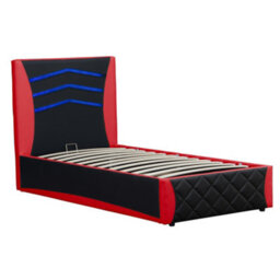 SlumberWorx Galaxy Ottoman Storage Led Headboard Gaming Single Bed Frame (Black And Red) - thumbnail 4