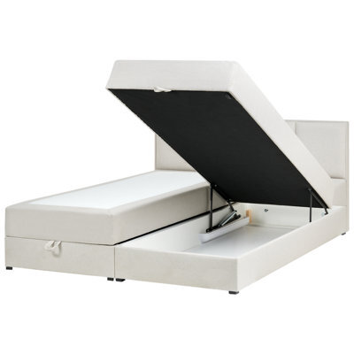 Beliani Divan Bed With Storage Fabric Baronet 180 X 200 Cm (Eu Super King) Off-White - image 1