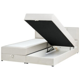 Beliani Divan Bed With Storage Fabric Baronet 180 X 200 Cm (Eu Super King) Off-White - thumbnail 1