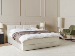 Beliani Divan Bed With Storage Fabric Baronet 180 X 200 Cm (Eu Super King) Off-White - thumbnail 2